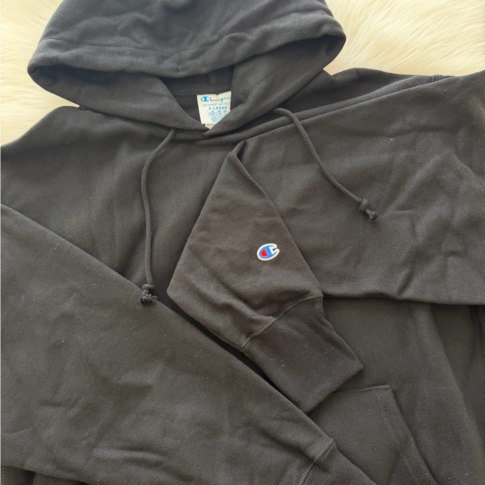 Champion Unisex Reverse Weave Black Hoodie S101 - Picture 3 of 4